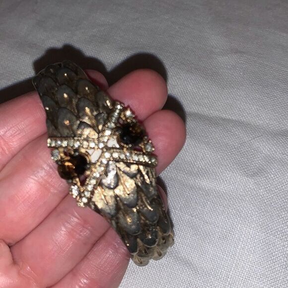 Vintage 1960’s Gold Tone Smoky Quartz Snake Dragon Scale Hinge Swiss Watch - Picture 5 of 15